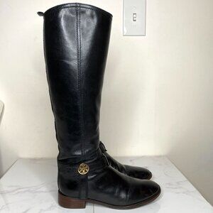 TORY BURCH Black Leather BRISTOL Riding Equestrin Knee High Boots Low Heel 6.5